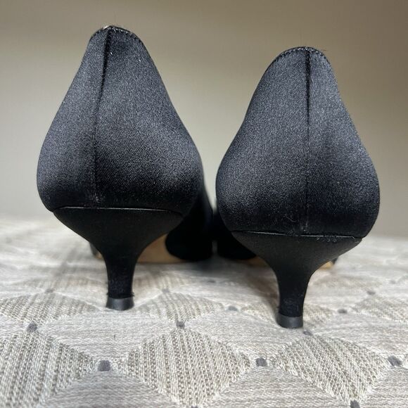 Michael Kors Black Satin Kitten Heel Pump Women 7 Pointed Toe Classic Minimalist - Picture 9 of 14